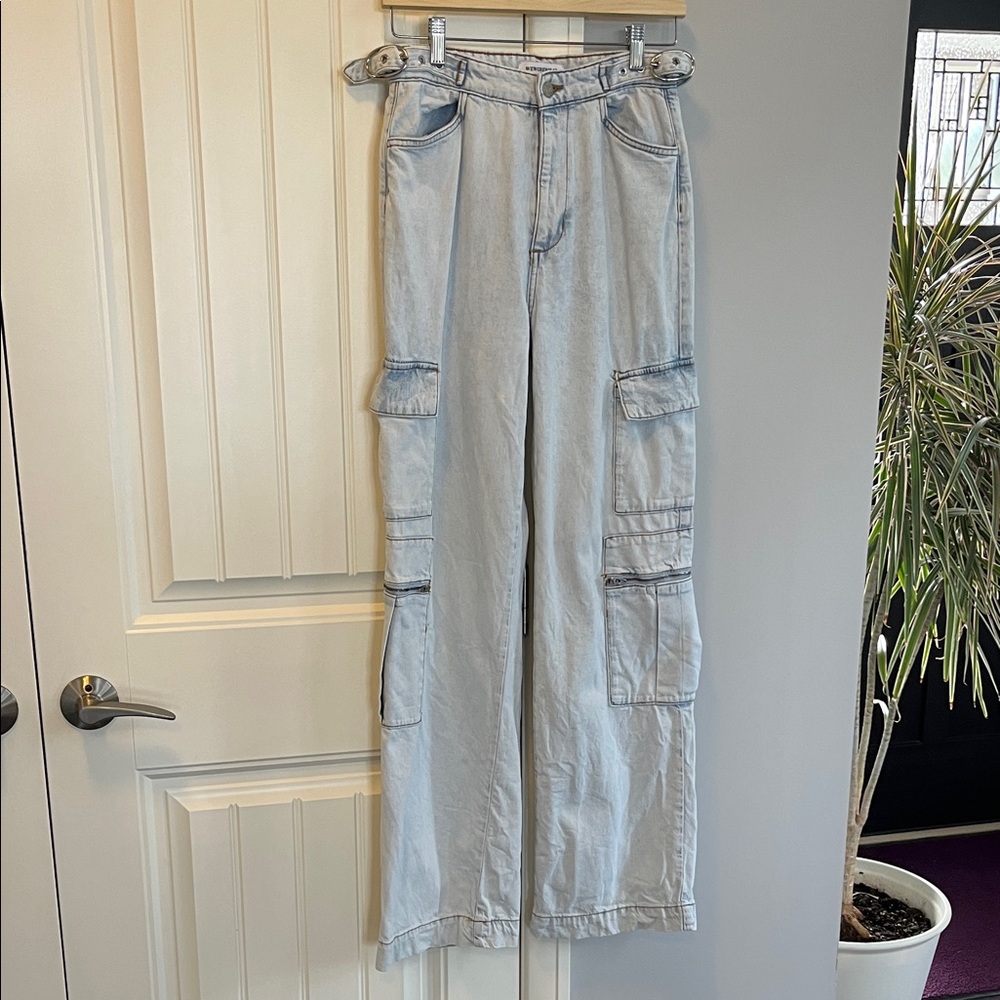 WeWoreWhat Denim Cargo Pants in Light Blue 26